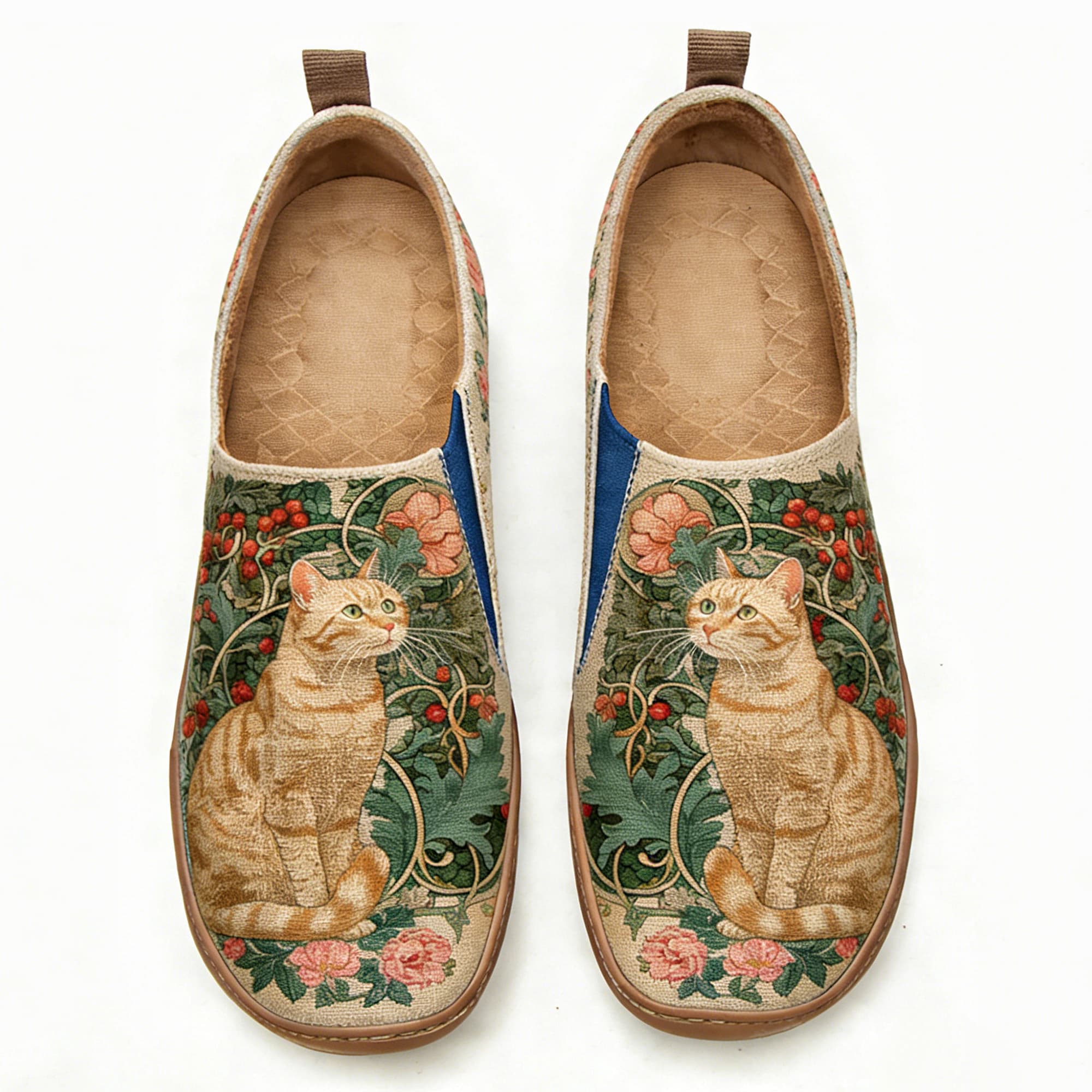 Vintage Floral Ginger Cat Canvas Casual Shoes