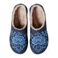 Blue Ice Lotus Embroidery Blue Plush Printed Slippers