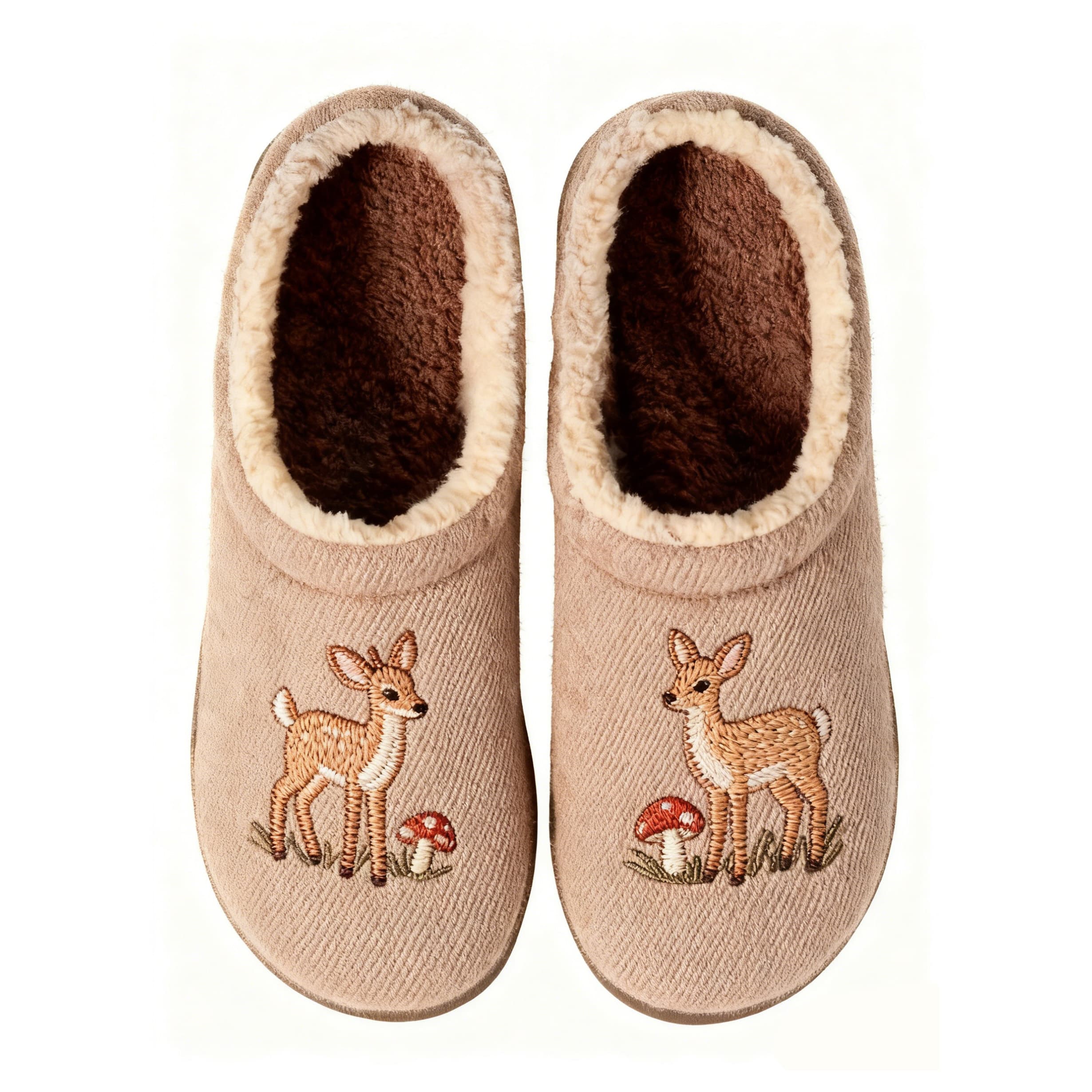 Sika Deer Embroidery Plush Printed Slippers