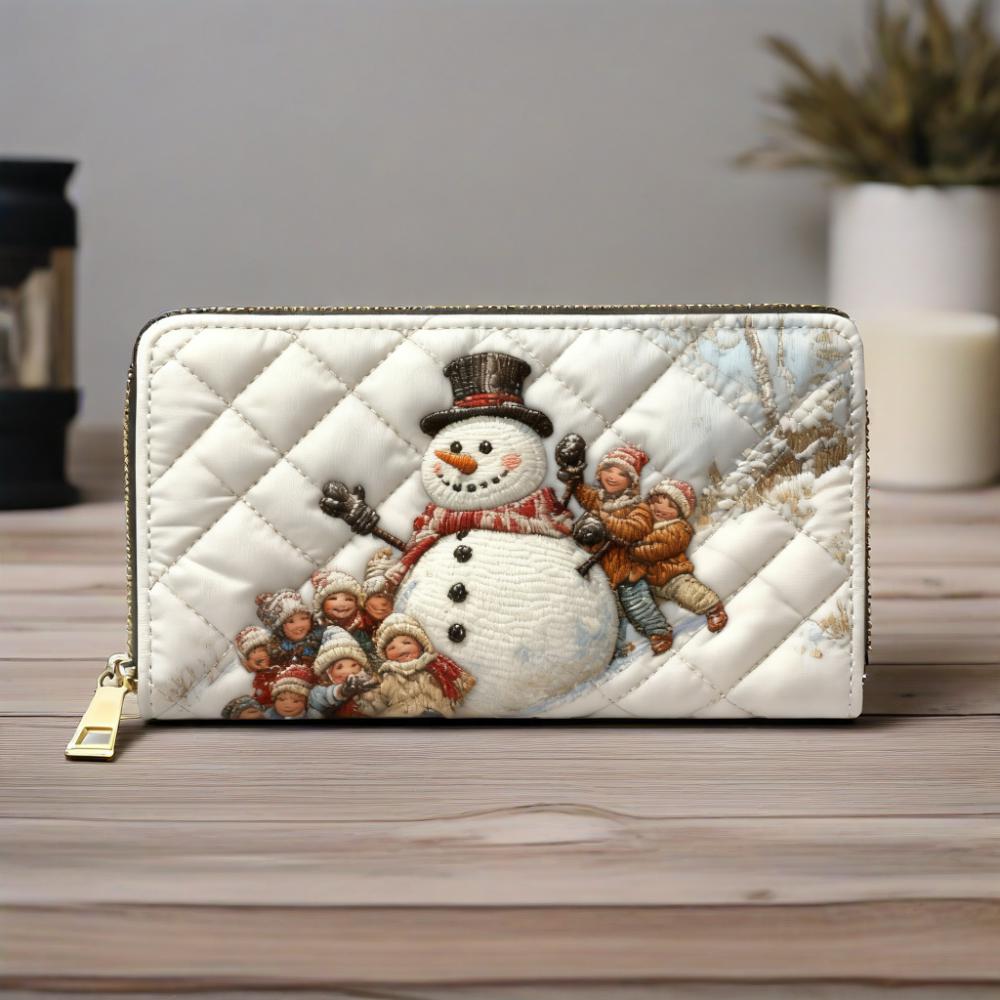 Cheerful Snowman Friends Van Quilted Wallet