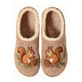 Squirrel and Pinecone Embroidery Plush Printed Slippers