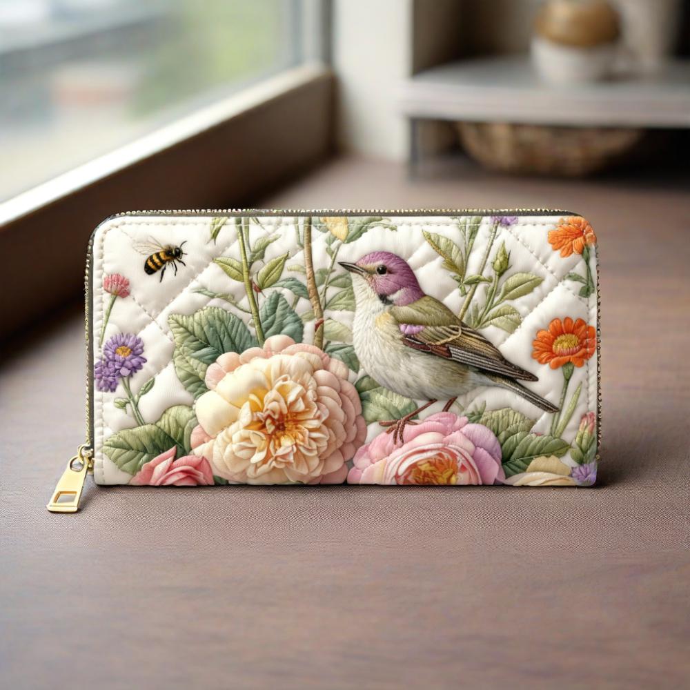 Magpies and Peonies Van Quilted Wallet