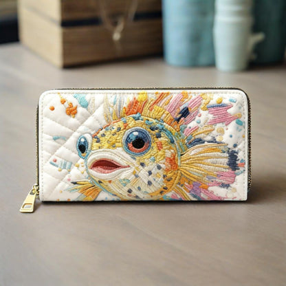 Colorful Pufferfish Van Quilted Wallet