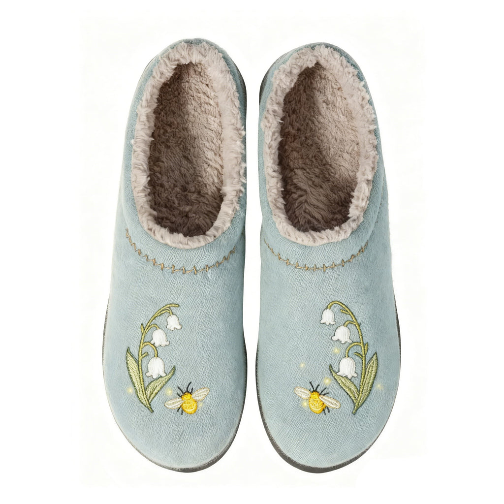 Bell Orchid and Firefly Embroidery Plush Printed Slippers