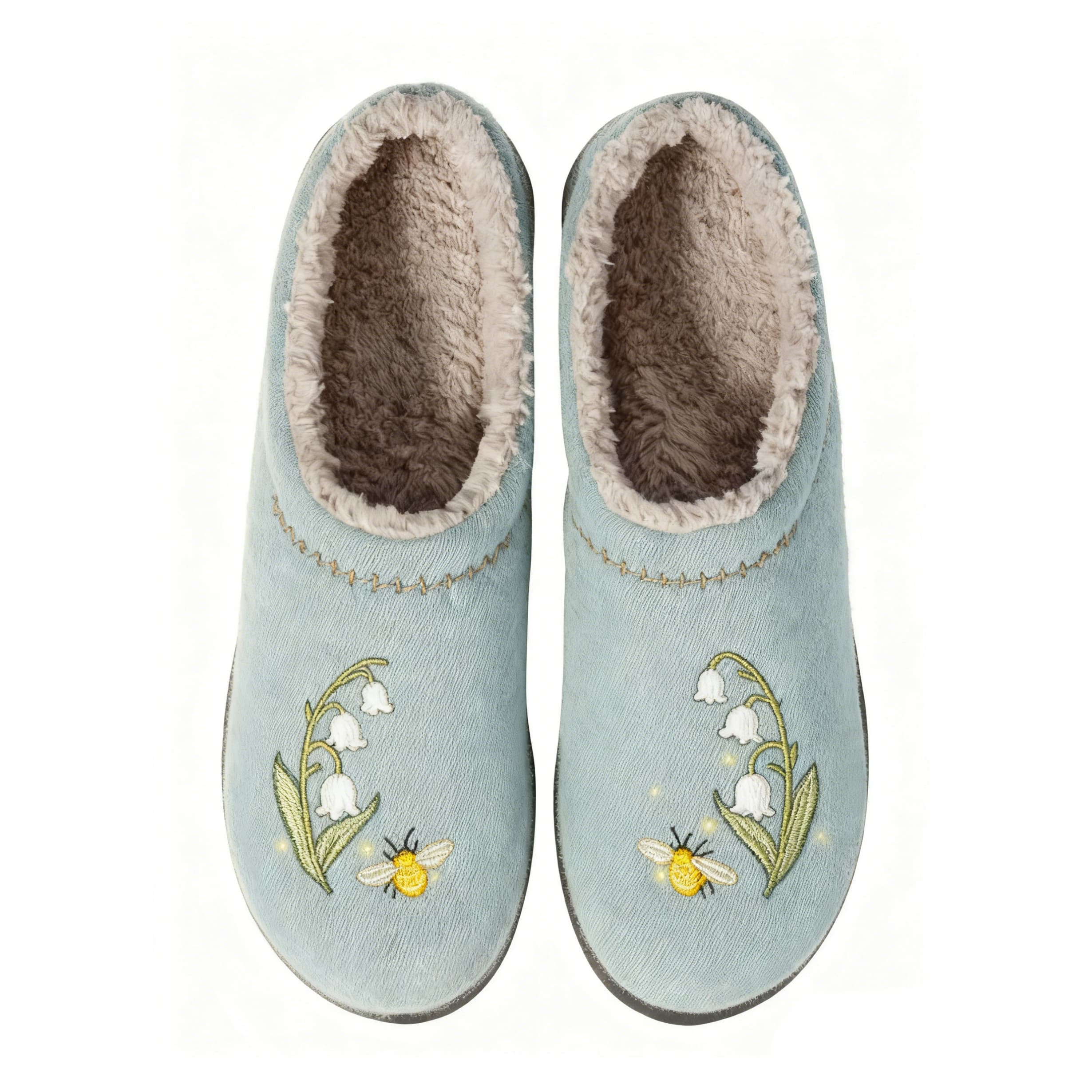 Bell Orchid and Firefly Embroidery Plush Printed Slippers