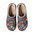 Red Bean and Robin Embroidery Plush Printed Slippers