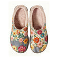 Patchwork Hollyhock Embroidery Plush Printed Slippers
