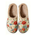 Red Hollyhock Embroidery Plush Printed Slippers