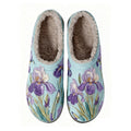 Elegant Purple Orchid Embroidery Plush Printed Slippers