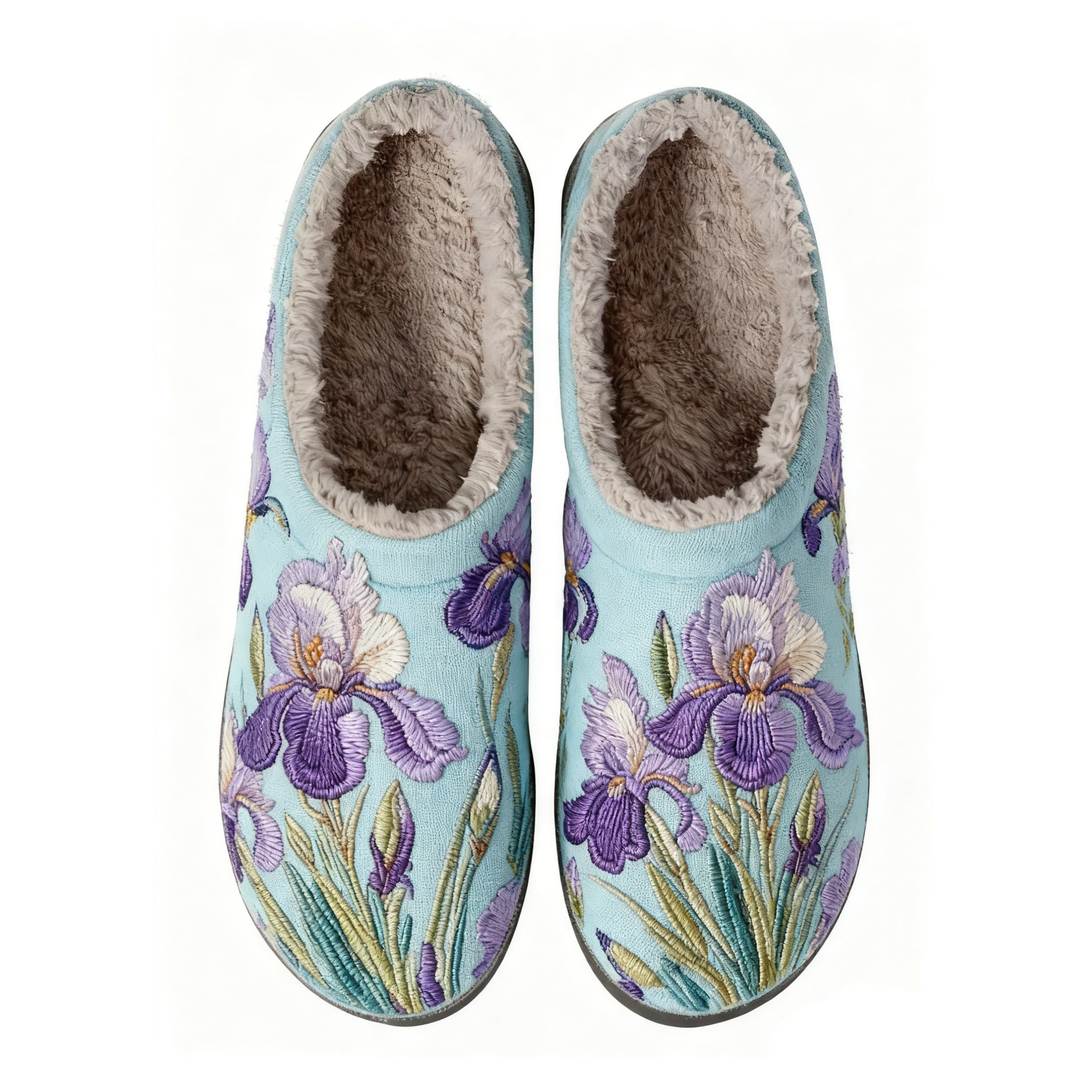 Elegant Purple Orchid Embroidery Plush Printed Slippers