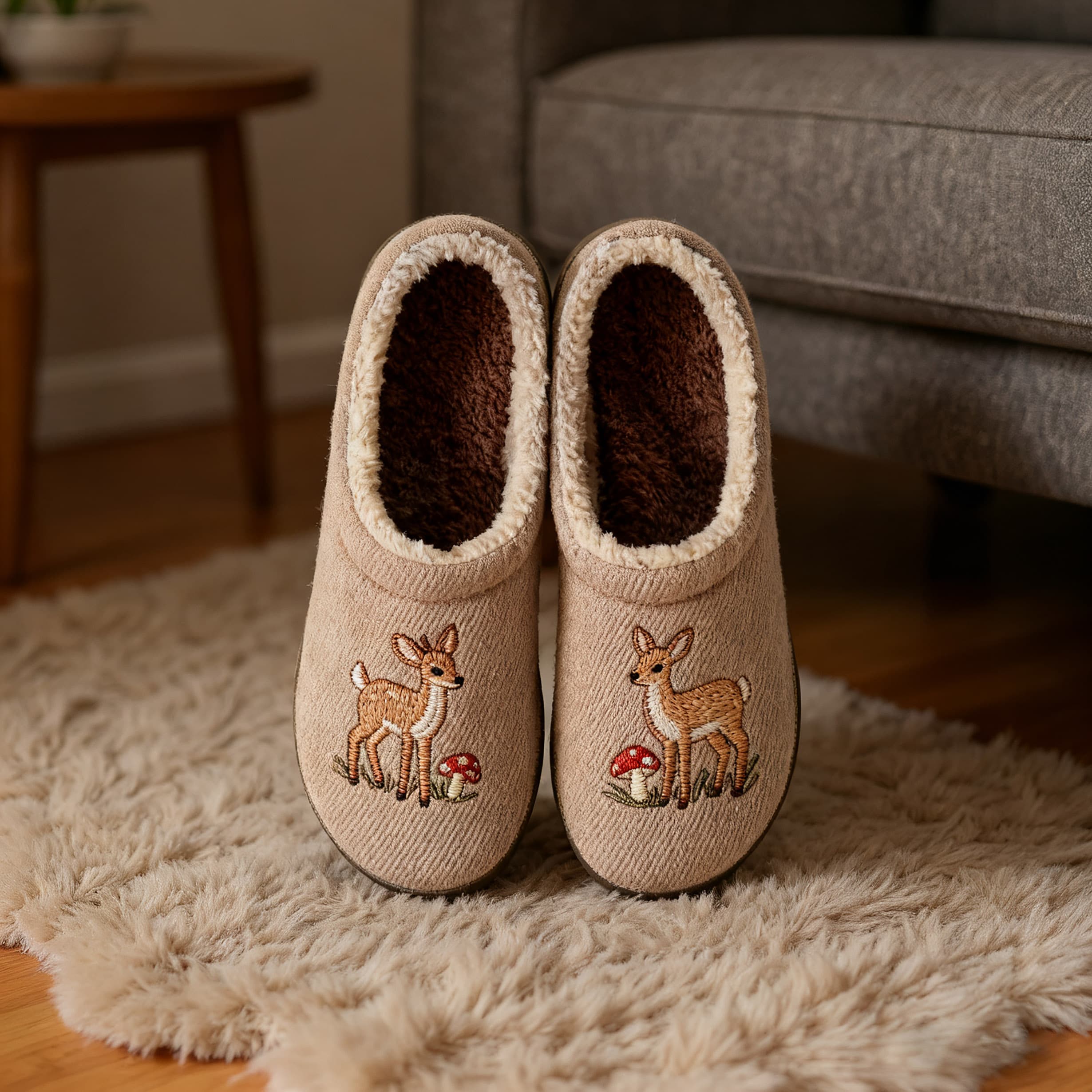 Sika Deer Embroidery Plush Printed Slippers