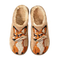 Tan Sassy Fox Embroidery Plush Printed Slippers