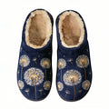 Navy Dandelion Fluff Embroidery Plush Printed Slippers