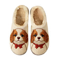 Ivory Puppy With Bowtie Embroidery Plush Printed Slippers