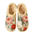 Cream Peony Garden Embroidery Plush Printed Slippers