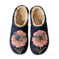 Navy Butterfly & Pink Bloom Embroidery Plush Printed Slippers