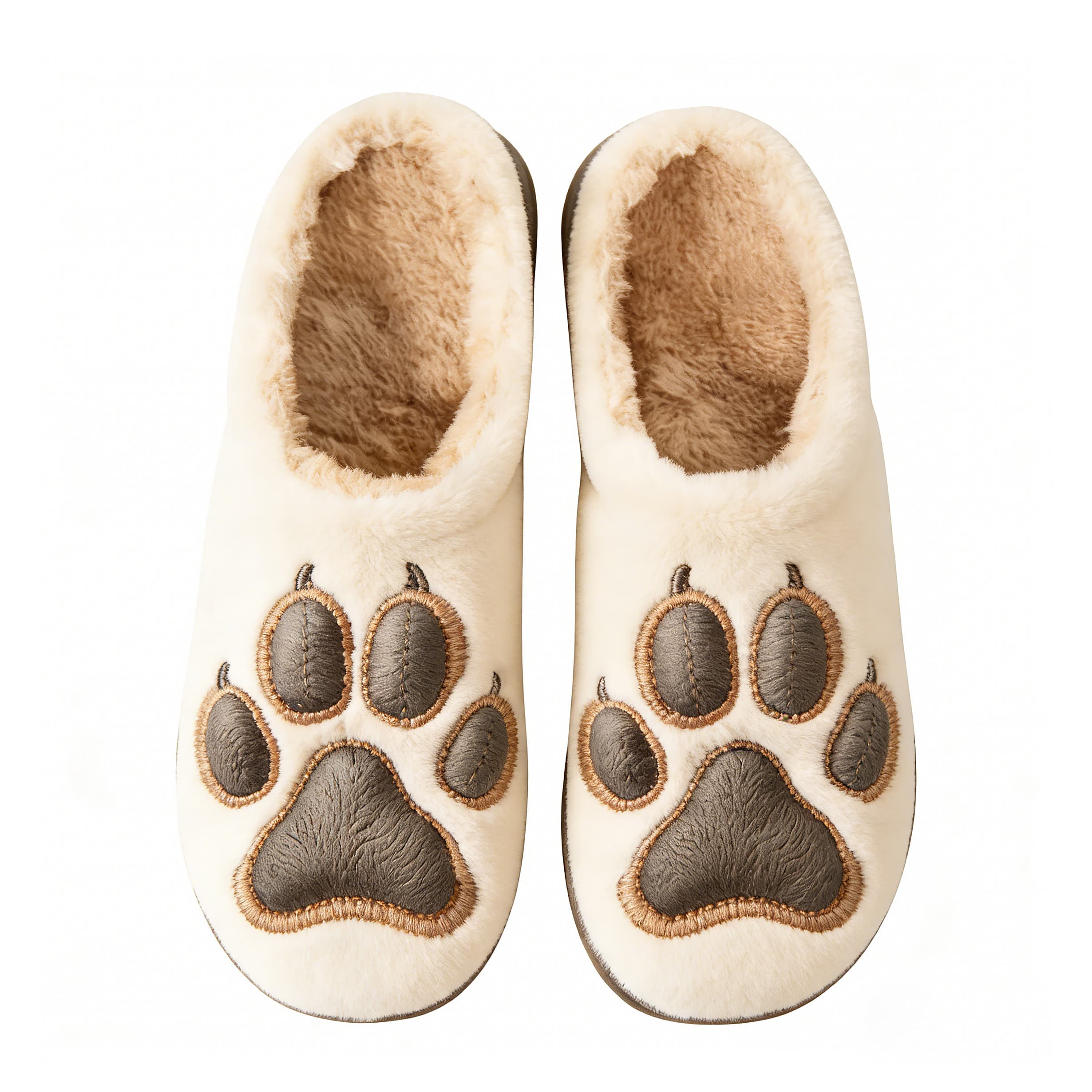 White Paw Print Embroidery Plush Printed Slippers