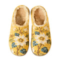 Mustard White Blossom Branch Embroidery Plush Printed Slippers