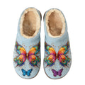 Light Blue Multi-Color Butterfly Embroidery Plush Printed Slippers