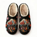 Black Floral Cloud Raindrop Embroidery Plush Printed Slippers