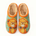 Cheerful Lion Embroidery Plush Printed Slippers