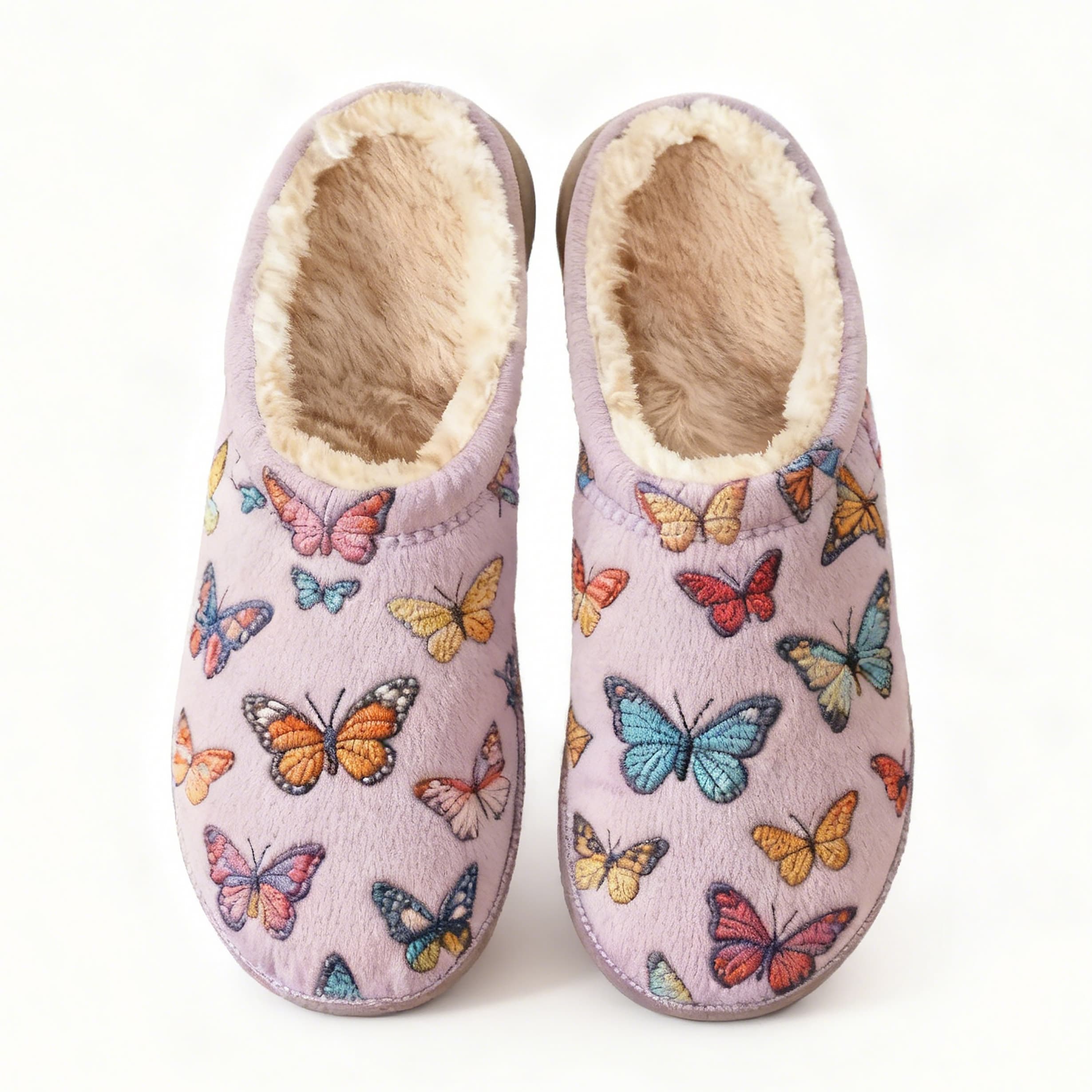 Pastel Butterfly Embroidery Plush Printed Slippers