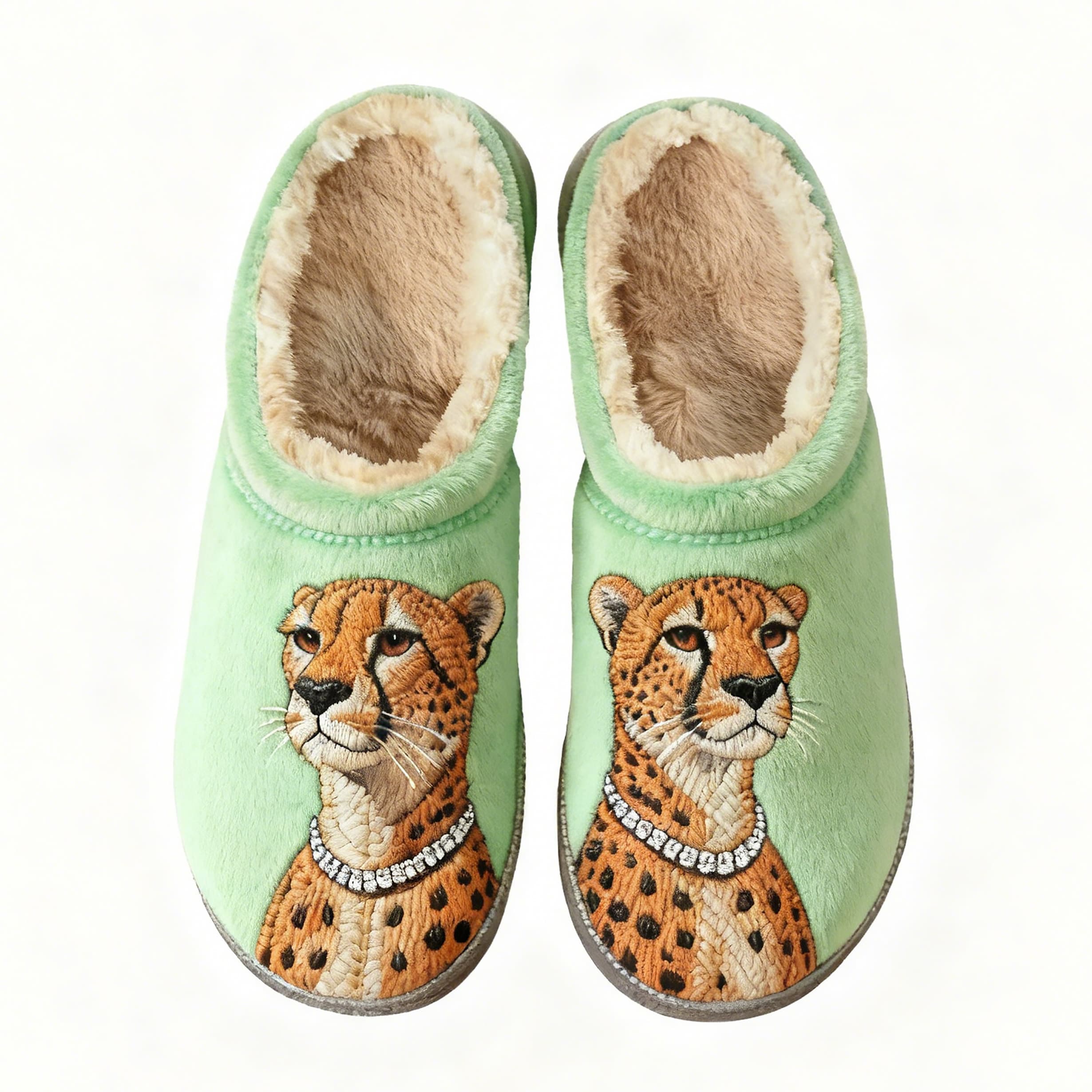 Elegant Cheetah Embroidery Plush Printed Slippers