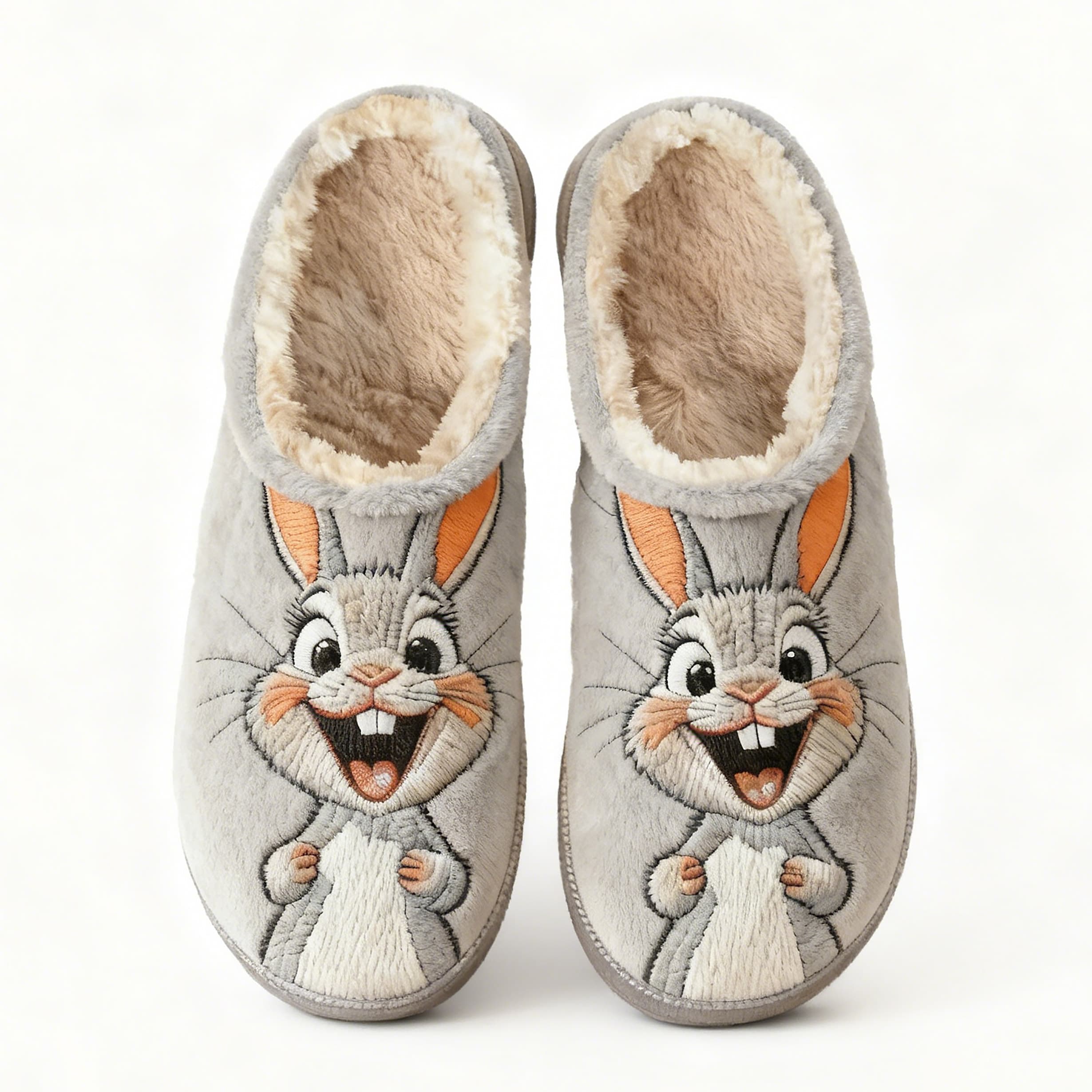 Cheerful Bunny Embroidery Plush Printed Slippers