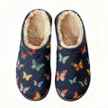 Navy Colorful Butterfly Embroidery Plush Printed Slippers