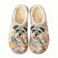 Beige Schnauzer in Floral Embroidery Plush Printed Slippers