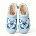 Pale Blue Butterfly Embroidery Plush Printed Slippers