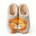 Gray Split Lion Embroidery Plush Printed Slippers