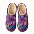 Purple Hibiscus Flower Embroidery Plush Printed Slippers