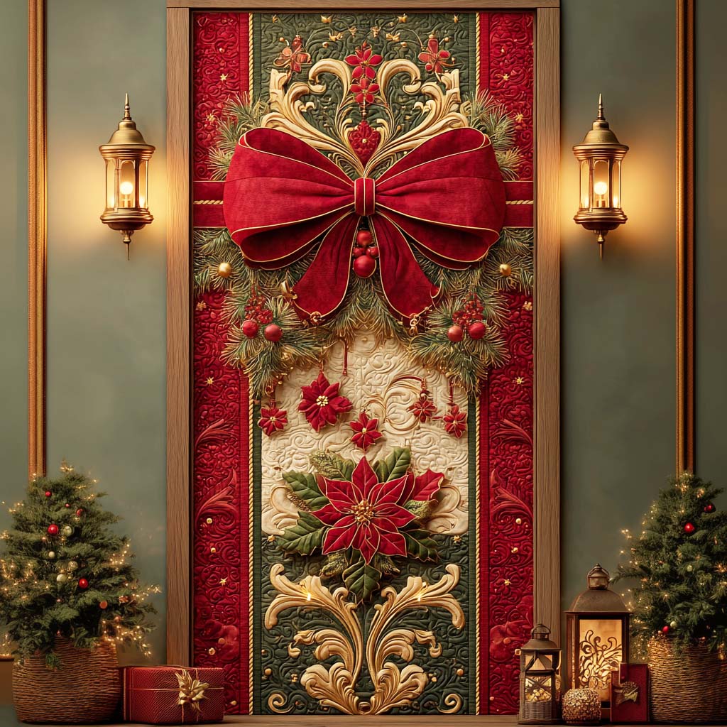 Giant Christmas Bow Quilted Door Cover