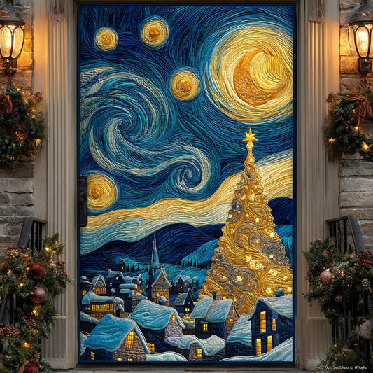 Golden Night of christmas Quilted Door Cover