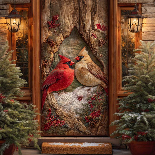Holiday Cardinal Duet Quilted Door Cover