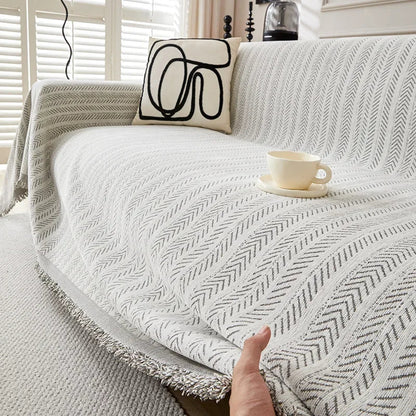 High Quality Waterproof Chenille Sofa Cover Cloth Green Striped Sofa Cushion Four Season Universal 3  Seat All Inclusive Blanket