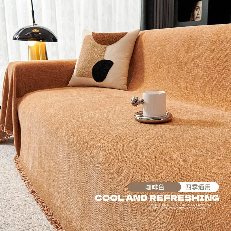 High Quality Waterproof Chenille Sofa Cover Cloth Green Striped Sofa Cushion Four Season Universal 3  Seat All Inclusive Blanket