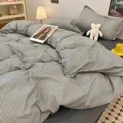 Green Grid Duvet Cover Set Ins Soft Bed Sheet Pillowcases No Filler Twin Queen Size New Spring Adult Kids Bedding Linens