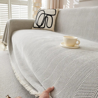 High Quality Waterproof Chenille Sofa Cover Cloth Green Striped Sofa Cushion Four Season Universal 3  Seat All Inclusive Blanket