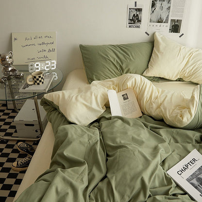 King Queen Bedding Set, 4 Pieces Bed Set Solid Color Duvet Cover Pillow Case Bed Sheet AB Side Quilt Cover Bedding Linens Set
