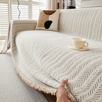 High Quality Waterproof Chenille Sofa Cover Cloth Green Striped Sofa Cushion Four Season Universal 3  Seat All Inclusive Blanket