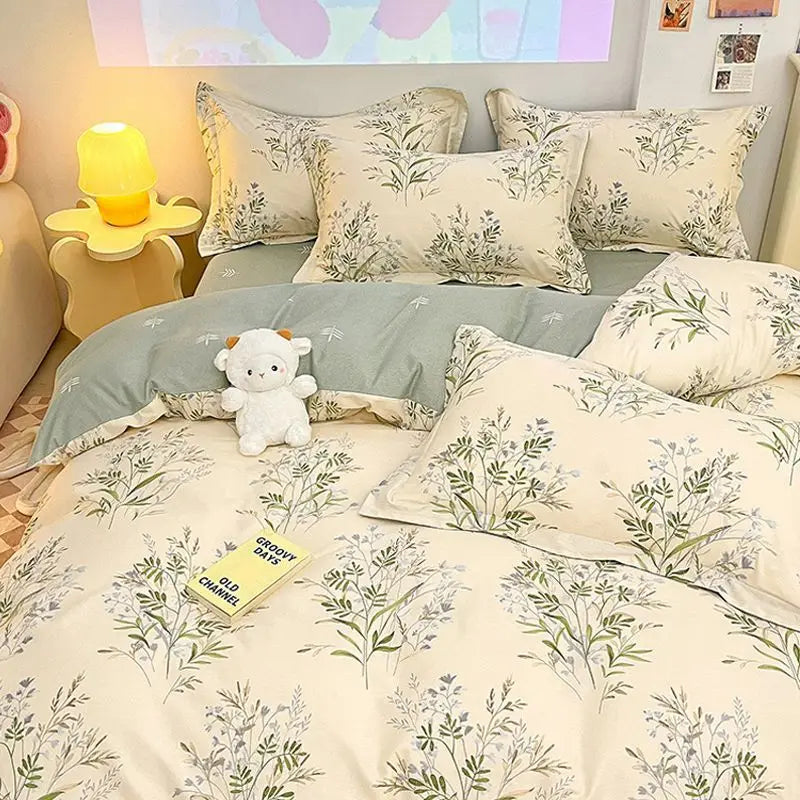 New Floral Bedding Set Fashion Ins Duvet Cover Flat Sheet Pillowcases No Filler Full Queen Size Hotel Home Soft Bed Linens
