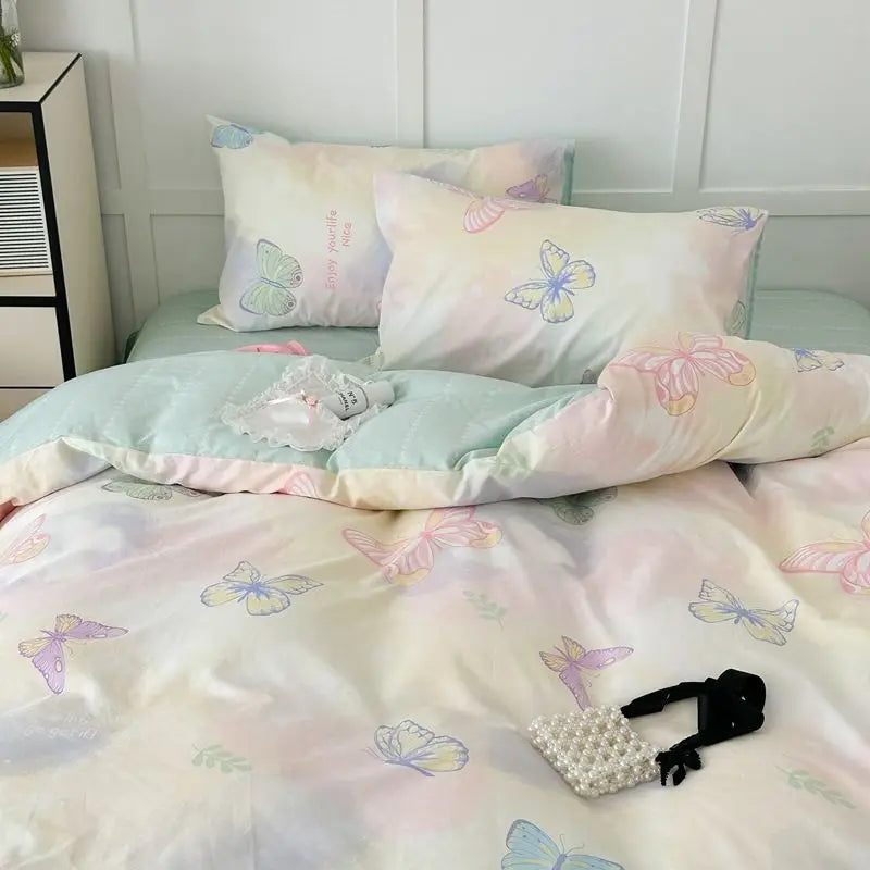 New Floral Bedding Set Fashion Ins Duvet Cover Flat Sheet Pillowcases No Filler Full Queen Size Hotel Home Soft Bed Linens
