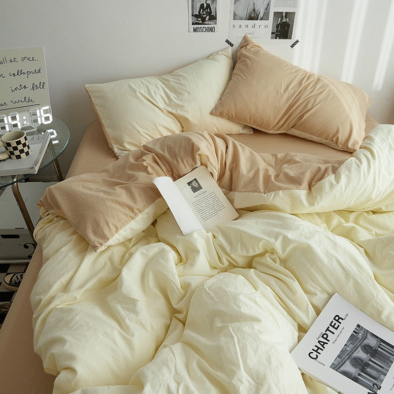 King Queen Bedding Set, 4 Pieces Bed Set Solid Color Duvet Cover Pillow Case Bed Sheet AB Side Quilt Cover Bedding Linens Set