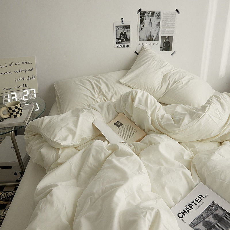 King Queen Bedding Set, 4 Pieces Bed Set Solid Color Duvet Cover Pillow Case Bed Sheet AB Side Quilt Cover Bedding Linens Set