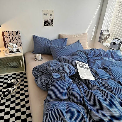 Japanese Lattice Duvet Cover Set with Sheet Pillowcases No Filling Warm Solid Color Bed Linen Full Queen Size Home Bedding Set