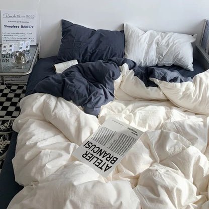 Bedding Set Nordic Single Double Flat Sheet Duvet Cover Pillowcase Soft Microfiber Full Queen Size Bed Linen