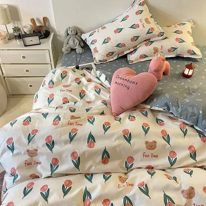 Green Grid Duvet Cover Set Ins Soft Bed Sheet Pillowcases No Filler Twin Queen Size New Spring Adult Kids Bedding Linens