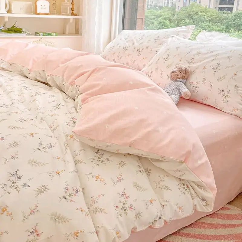 New Floral Bedding Set Fashion Ins Duvet Cover Flat Sheet Pillowcases No Filler Full Queen Size Hotel Home Soft Bed Linens